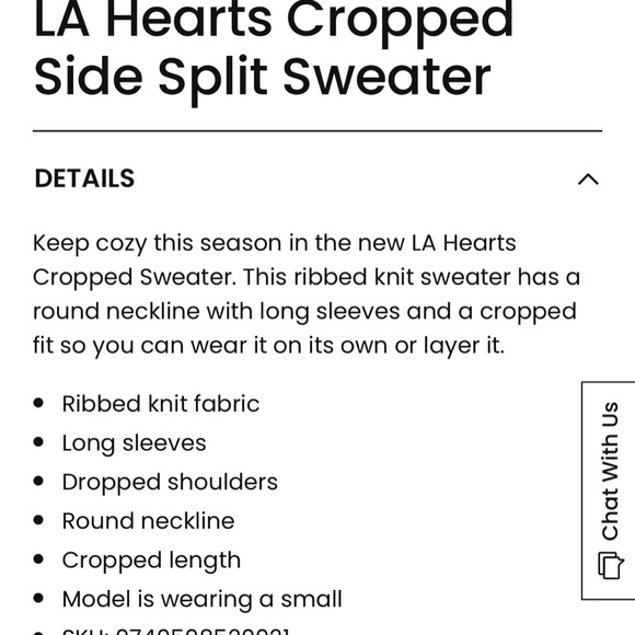 PacSun LA Hearts Cropped Side Split Sweater Small in Cream - Picture 8 of 8